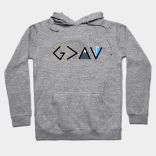 God is greater than the highs and the lows from Romans 8:28, black text Hoodie